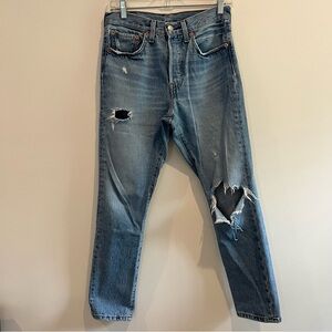 Levis 501S skinny red tag distressed button‎ fly jeans